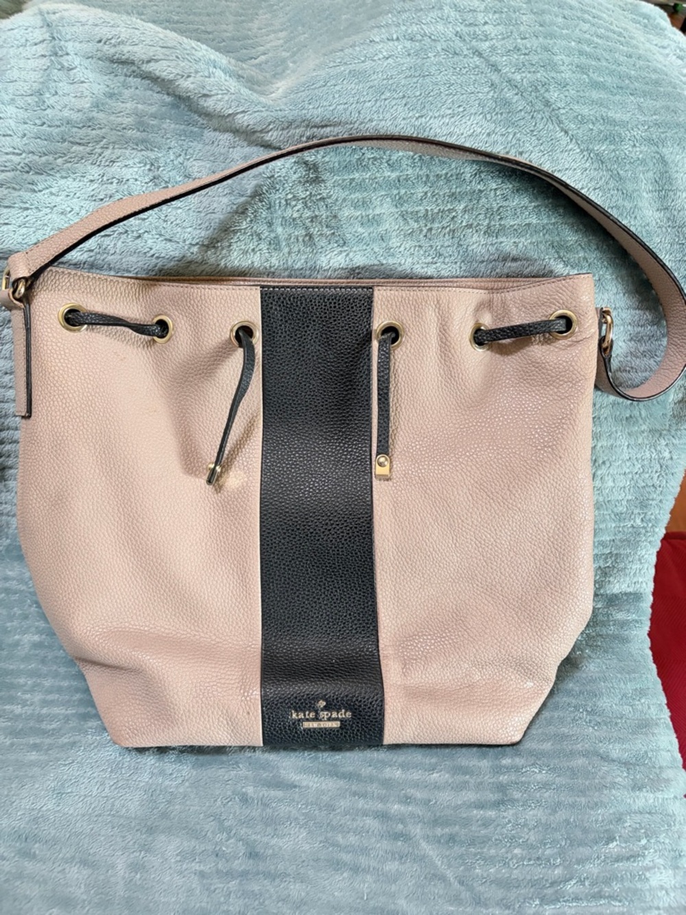 kate spade Blush Pink and Black Pebbled Leather Shoulder Tote